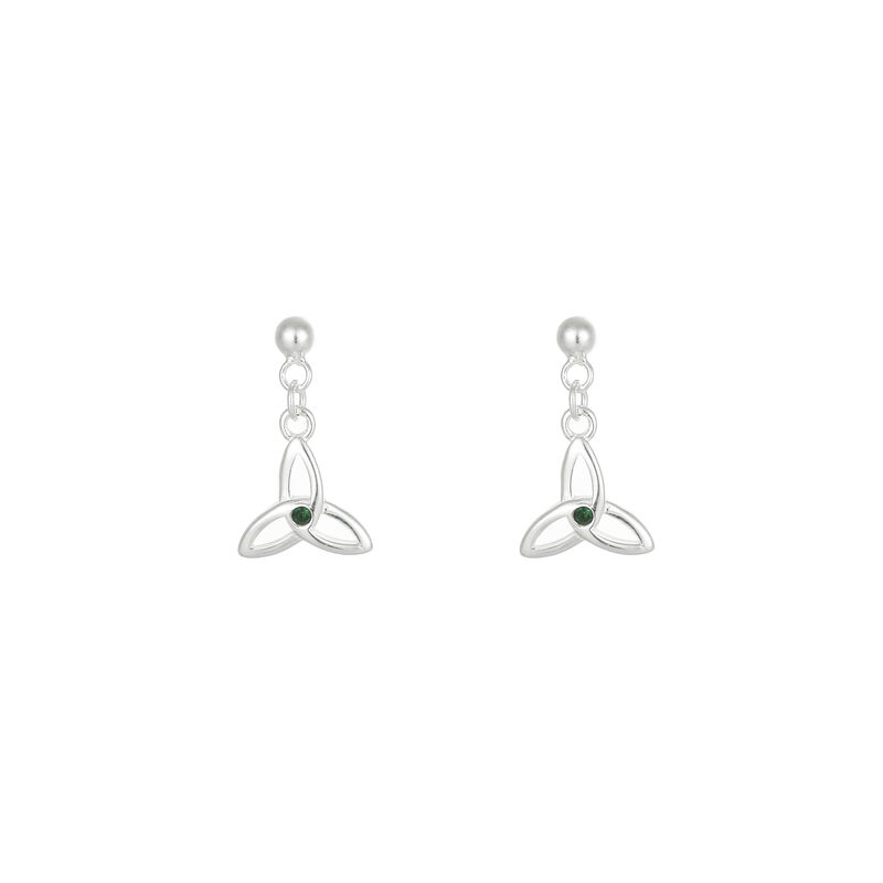 Grá Collection Trinity Knot Green Stone Earrings Sterling Silver
